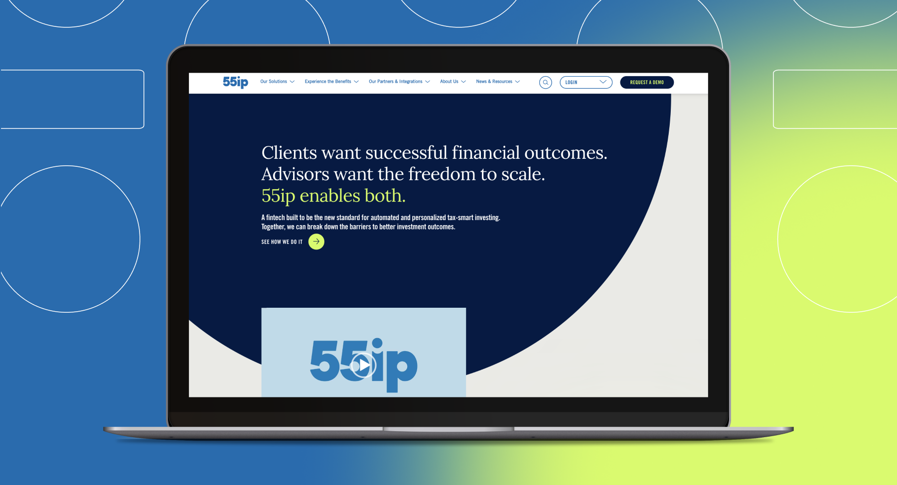 55ip website's home page on a laptop